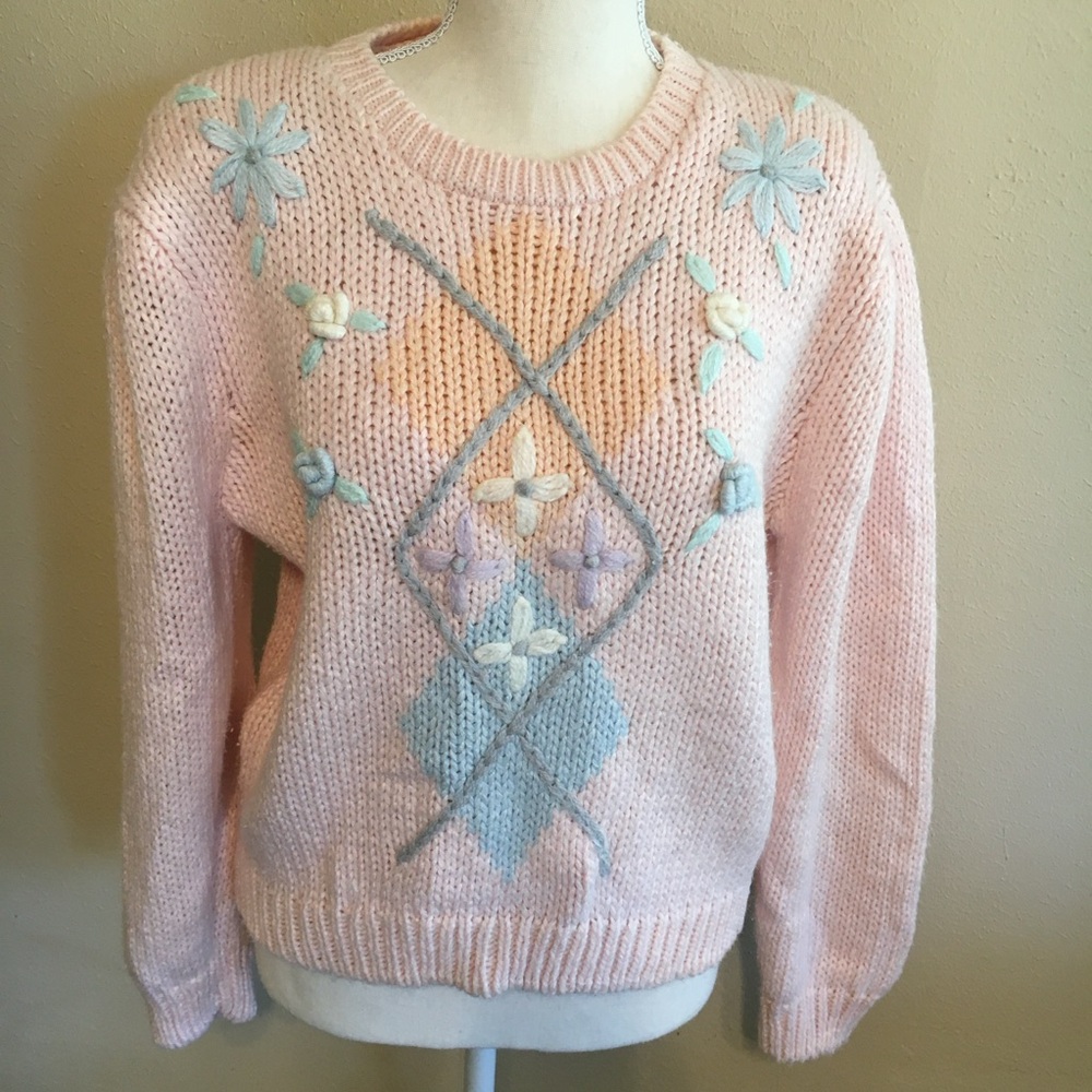 Vintage Colter Bay Petites Hand Loomed Pink Pastel Sweater M